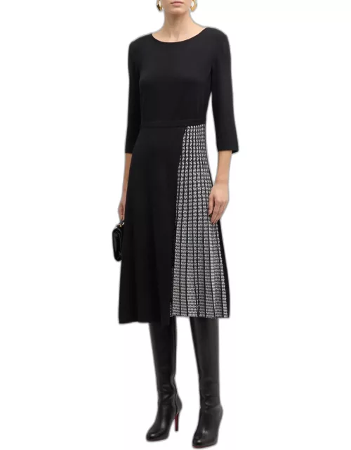Pleated Short-Sleeve Knit Midi Dres