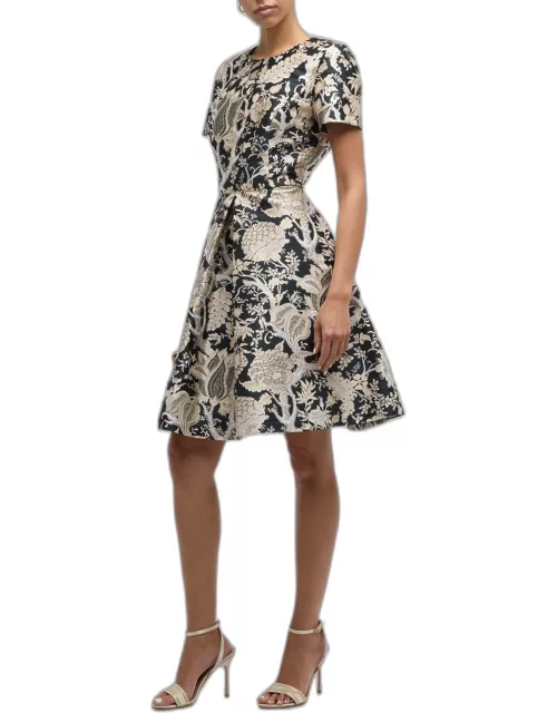 Jacquard A-Line Dress with Box Pleat