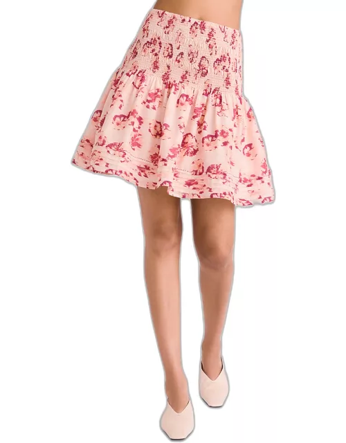 Duras Smocked Floral-Print Mini Skirt