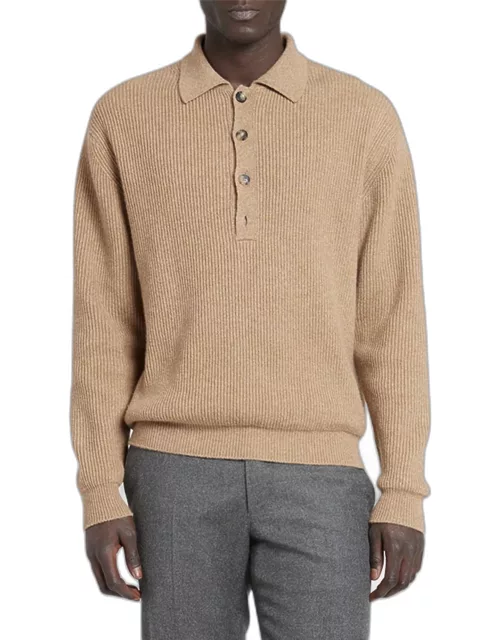Men's Cashmere Ribbed Polo Sweater