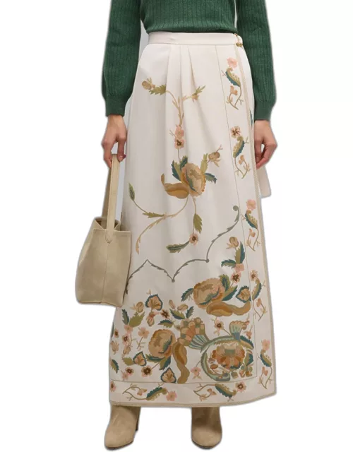 Athina Moroccan Floral Embroidered Cady Maxi Wrap Skirt
