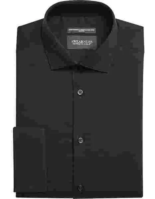 Awearness Kenneth Cole Men's Ultimate Performance Slim Fit Spread Collar Dress Shirt Black Solid
