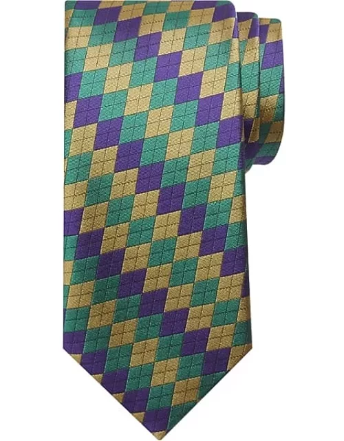Egara Men's Mardi Gras Harlequin Pattern Tie Green Gold Purple