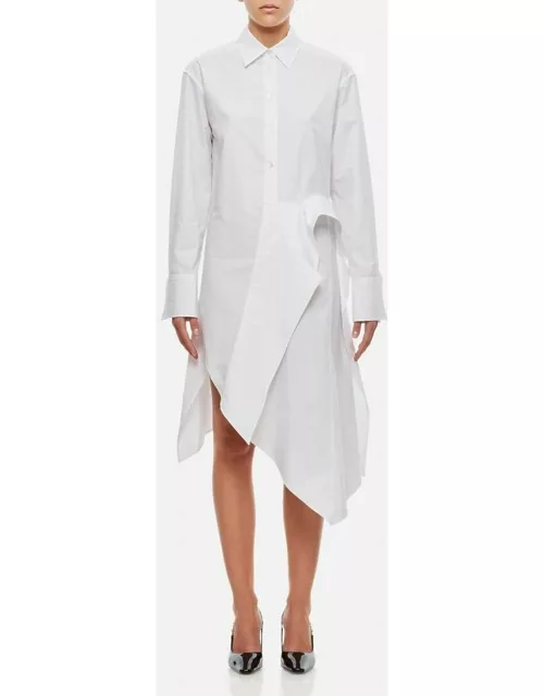 JW Anderson Deconstructed Drape Cotton Shirt Dress White