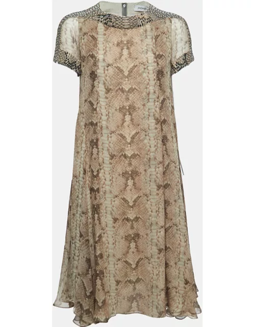 Yves Saint Laurent Brown Snake Print Silk Sequined Short Dress