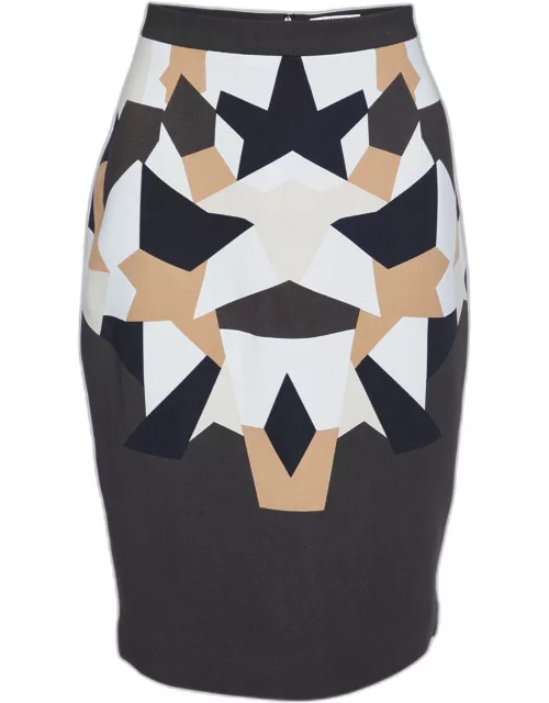 Givenchy Brown Geometric Printed Crepe Pencil Skirt
