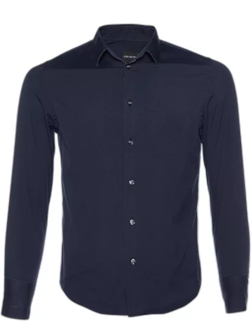 Emporio Armani Navy Blue Cotton Button Front Shirt