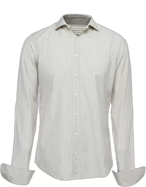 Gucci Beige Pinstripe Cotton Button Front Double Cuff Shirt