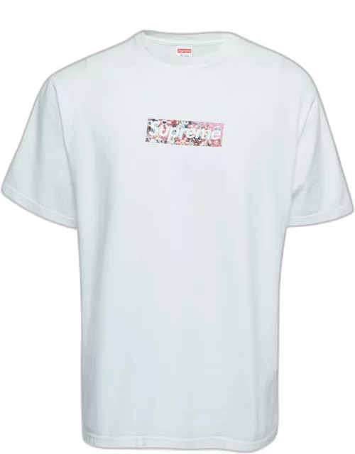 Supreme White Logo Print Cotton Crew Neck T-Shirt