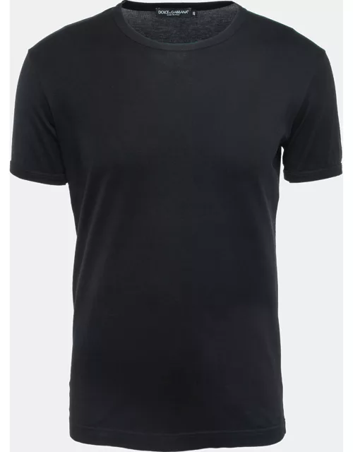 Dolce & Gabbana Black Cotton Crew Neck Half Sleeve T-Shirt