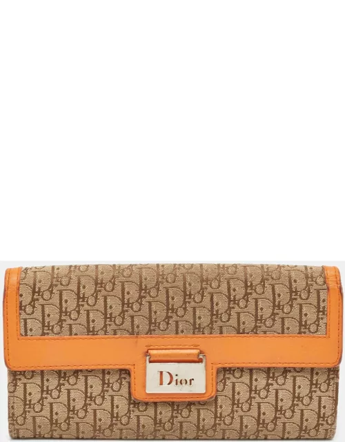 Dior Orange/Beige Diorrisimo Canvas and Leather Street Chic Continental Wallet
