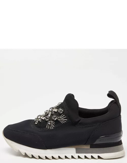 Tory Burch Black Neoprene Rosas Embellished Runner Sneaker