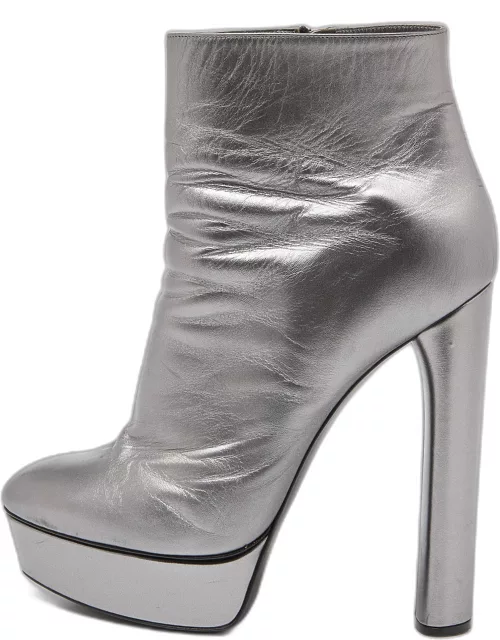 Casadei Metallic Silver Leather Ankle Boot
