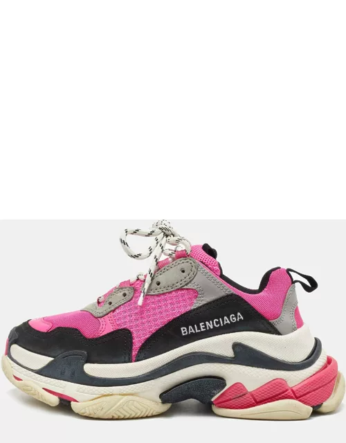 Balenciaga Pink/Black Mesh and Leather Triple S Sneaker