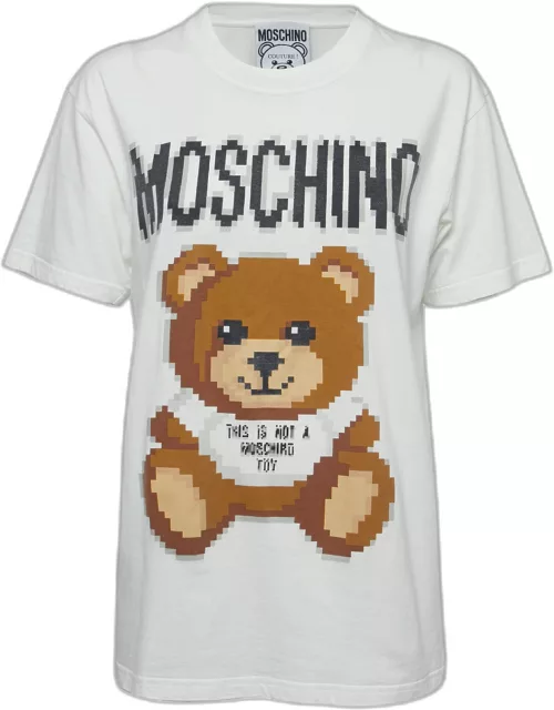Moschino Couture White Logo Print Cotton Crew Neck Half Sleeve T-Shirt