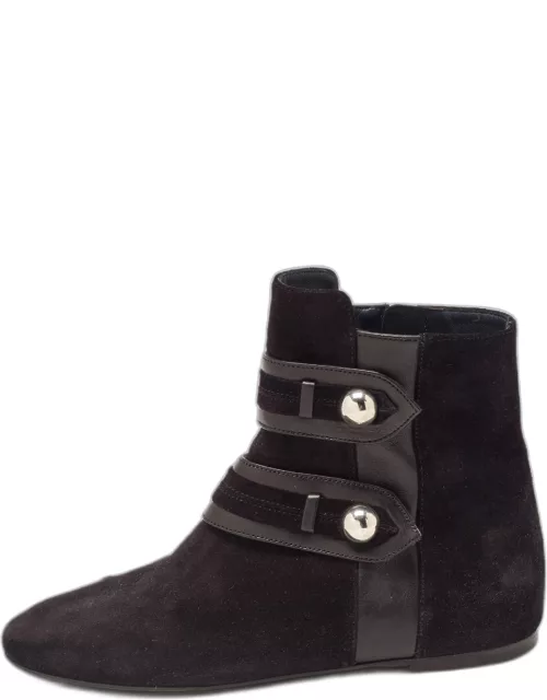 Isabel Marant Black Suede and Leather Studded Ankle Boot