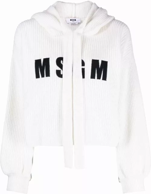 Logo-embroidered knitted hoodie