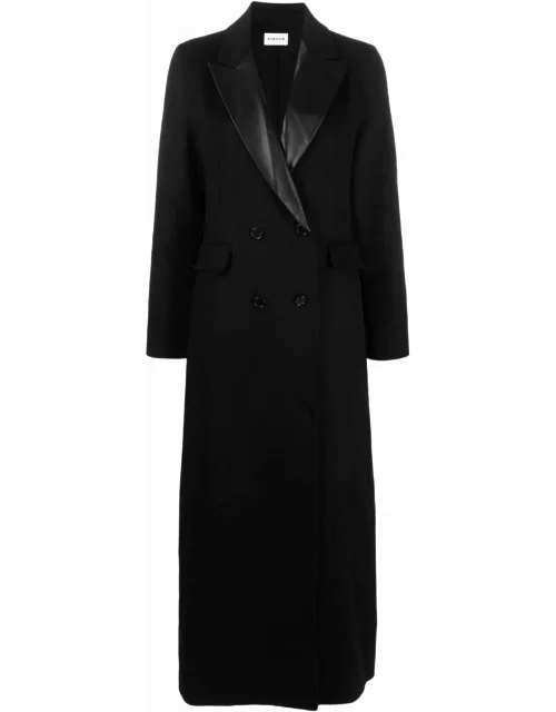 Leather-trim double-breasted wool coat