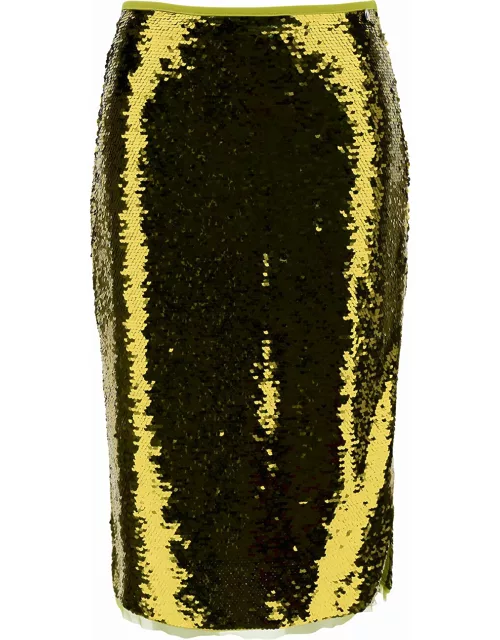 Liu-Jo Yellow Longuette Skirt With All-over Paillettes In Tech Fabric Woman
