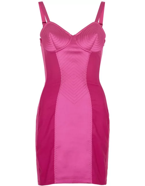 Jean Paul Gaultier Conical Panelled Satin Mini Dress - Bright Pink - 36 (UK8 / S)