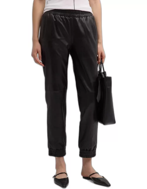 Mid-Rise Plongé Leather Straight-Leg Ankle Pull-On Jogger