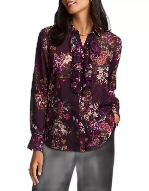 Chrissy Floral-Print Button-Down Ruffle Shirt