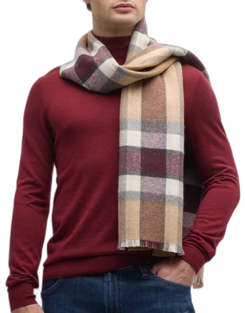 Unisex Wool Double-Face Plaid Scarf