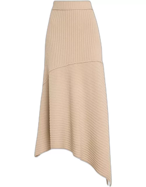 Aloria Asymmetric Cashmere and Wool Midi Skirt