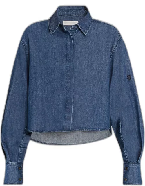 Renata Cropped Button-Front Cotton Chambray Shirt