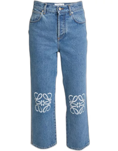 Cropped Jeans with Anagram Knee Detai