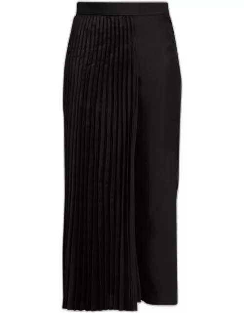 Trouser-Paneled Pleated Satin Skirt