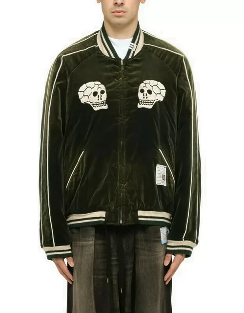 Green cotton bomber jacket with embroiderie