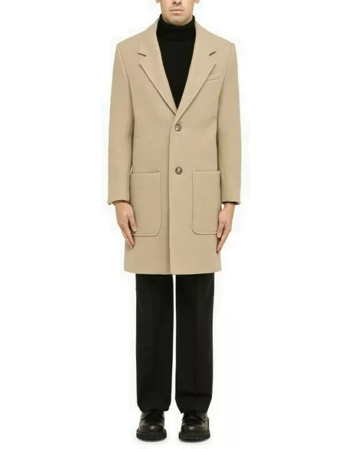 Champagne single-breasted wool coat