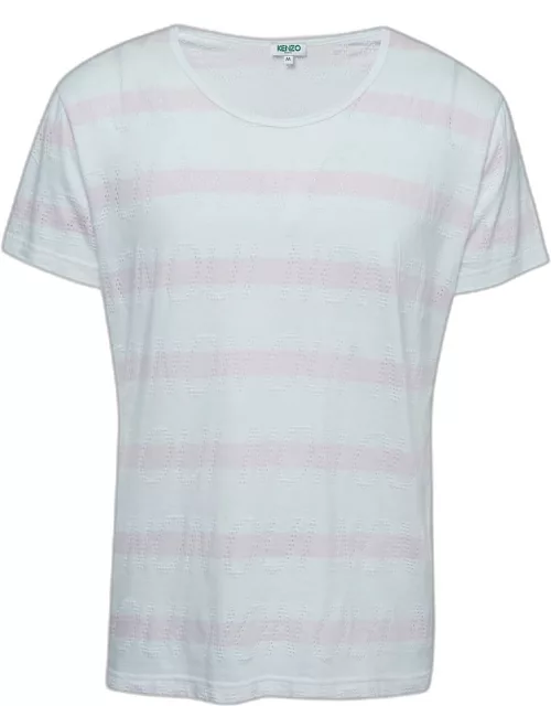 Kenzo White/Pink Patterned Cotton Crew Neck Half Sleeve T-Shirt