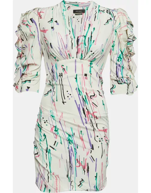 Isabel Marant Multicolor Abstract Print Stretch Silk Ruched Mini Dress
