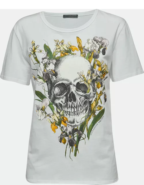 Alexander McQueen White Cotton Floral Skull Print T-Shirt