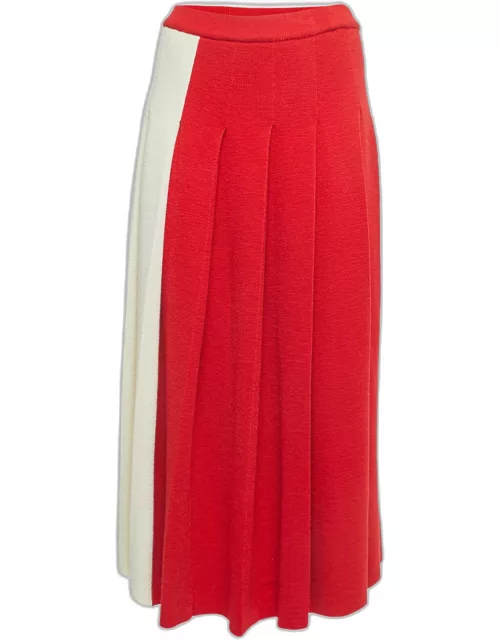 Gucci Cream/Red Wool Elasticized Waist Pleated Midi Skirt