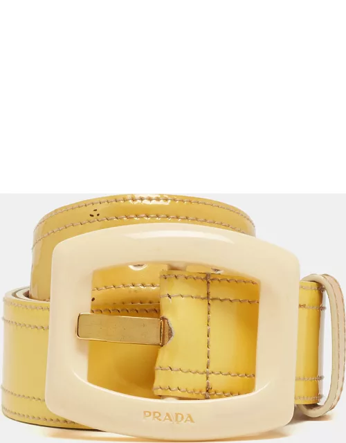 Prada Cream Patent Leather Buckle Belt 85C