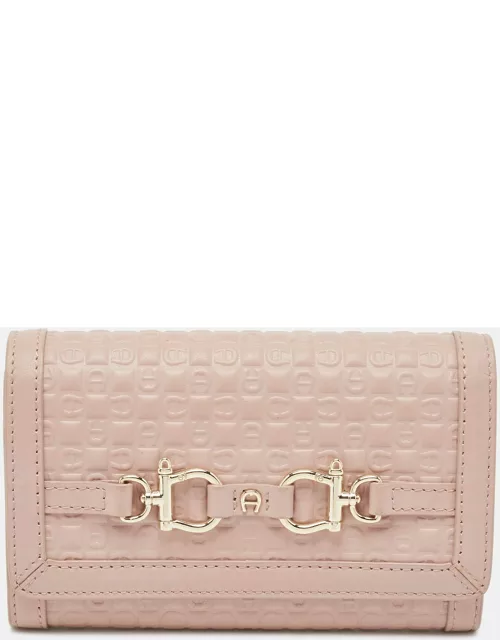 Aigner Pink Logo Embossed Leather Compact Wallet