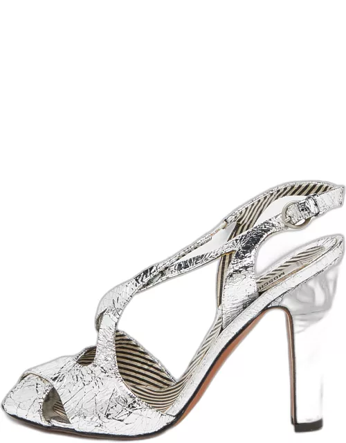 Moschino Silver Crinkled Leather Slingback Sandal