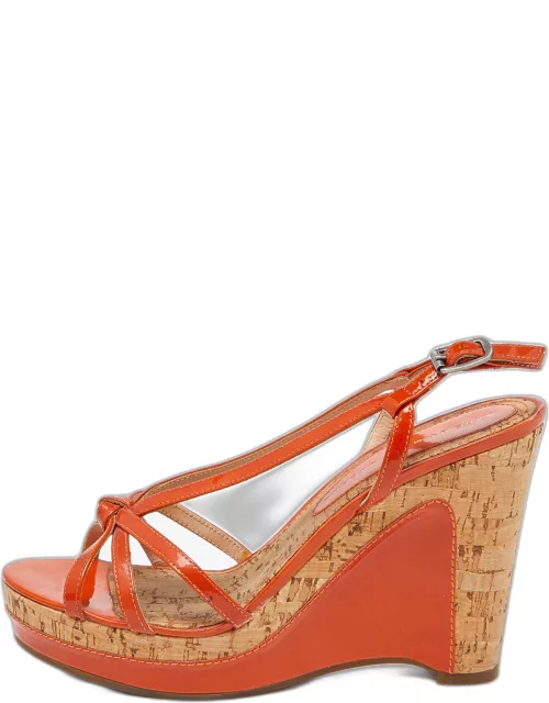 Marc by Marc Jacobs Orange Patent Leather Cork Wedge Slingback Sandal