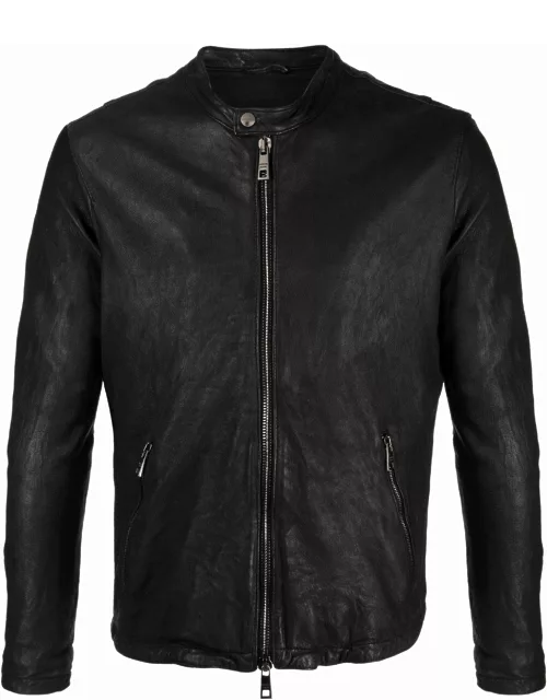 Zip-up leather jacket