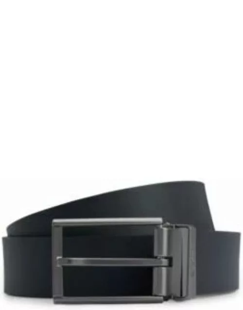 Italian-leather reversible belt with pin and plaque buckles- Black Men's Business Belt