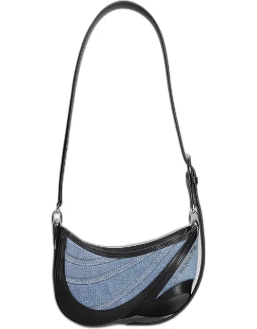 Mugler Shoulder Bag In Blue Leather And Fabric