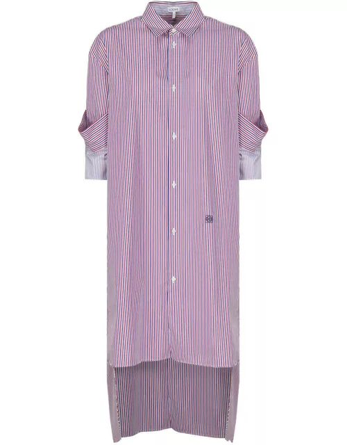 Loewe Shirt Dress With Lapel In Striped Cotton