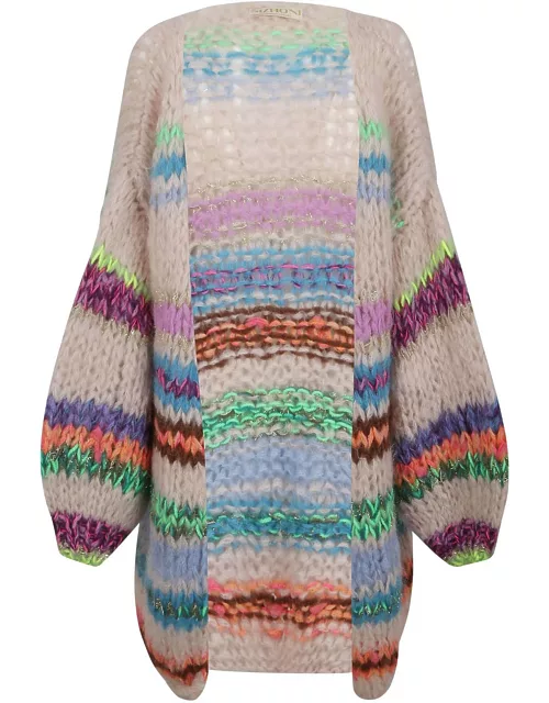 Nizhoni Long Hand-knitted Multicolor Striped Cardigan