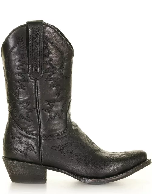 Mexicana Black Pointed Texan Boot In Leather