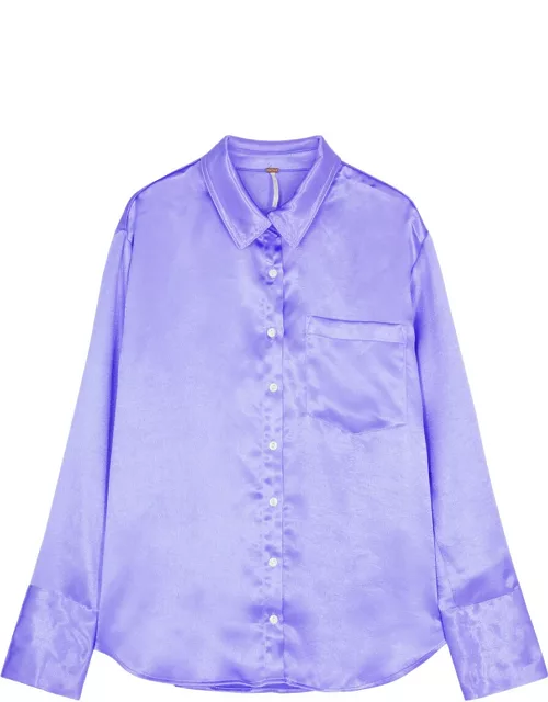 Free People Shooting For The Moon Satin Shirt - Lilac - L (UK16-UK18 / L)