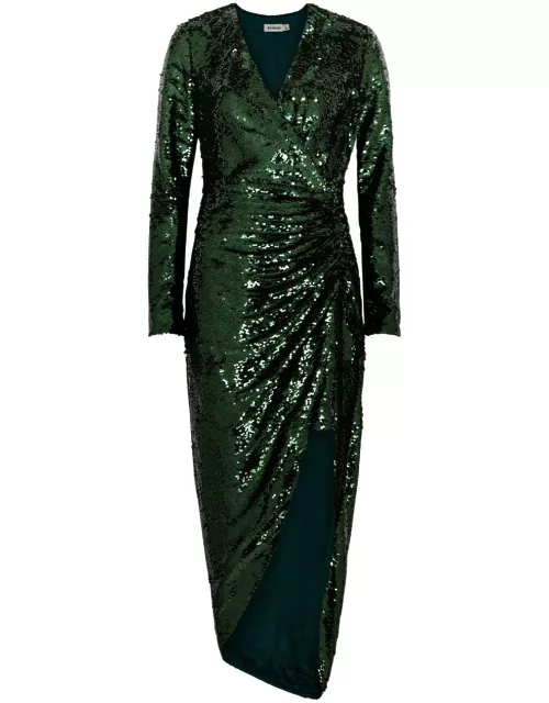 Jonathan Simkhai Emersyn Ruched Sequin Midi Dress - Dark Green - 6 (UK10 / S)