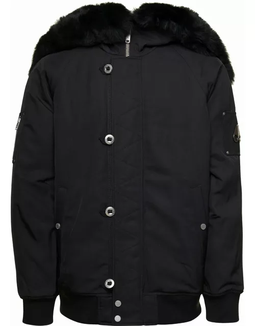 Moose Knuckles Black Zipped All The Way Jacket With Logo Patch In Nylon Man
